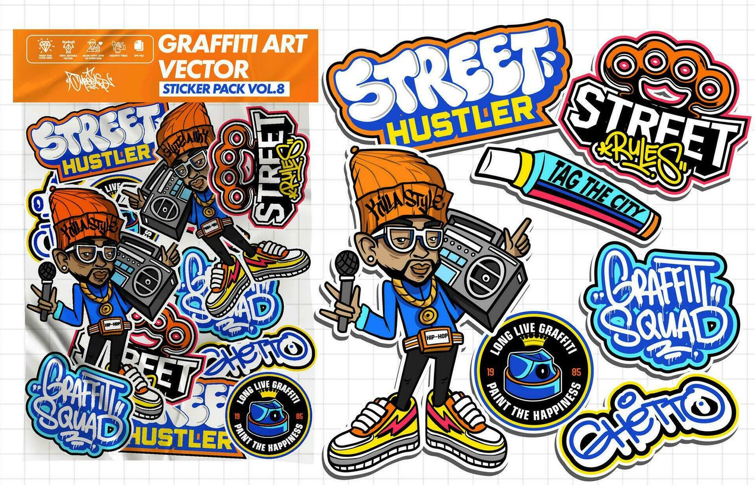 graffiti kunst vector sticker illustratie. reeks van vector ontwerp met kleurrijk ontwerpen