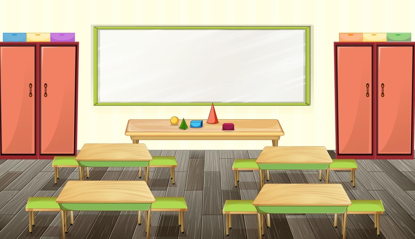 klaslokaal interieur met meubels en decoratie vector