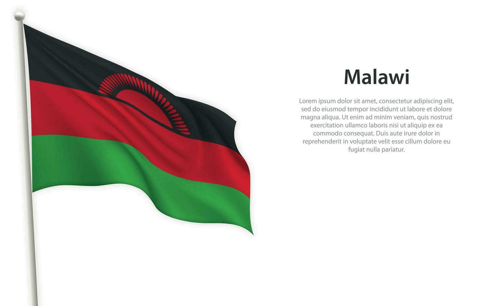 golvend vlag van Malawi Aan wit achtergrond. sjabloon voor onafhankelijkheid dag vector