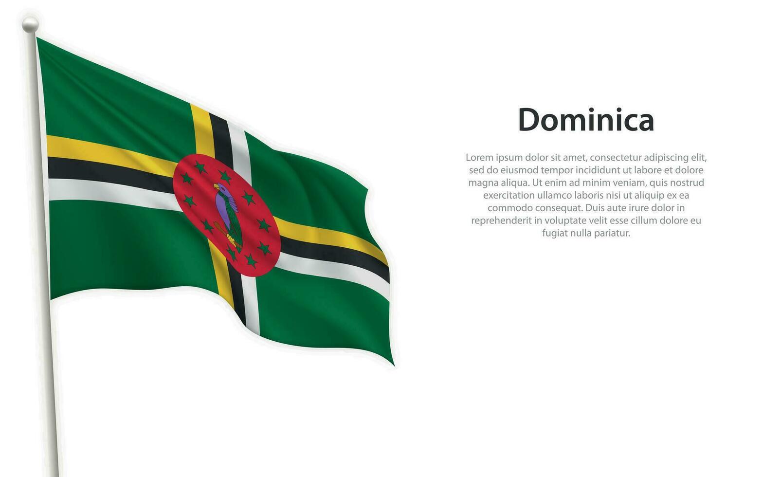 golvend vlag van dominica Aan wit achtergrond. sjabloon voor onafhankelijkheid dag vector