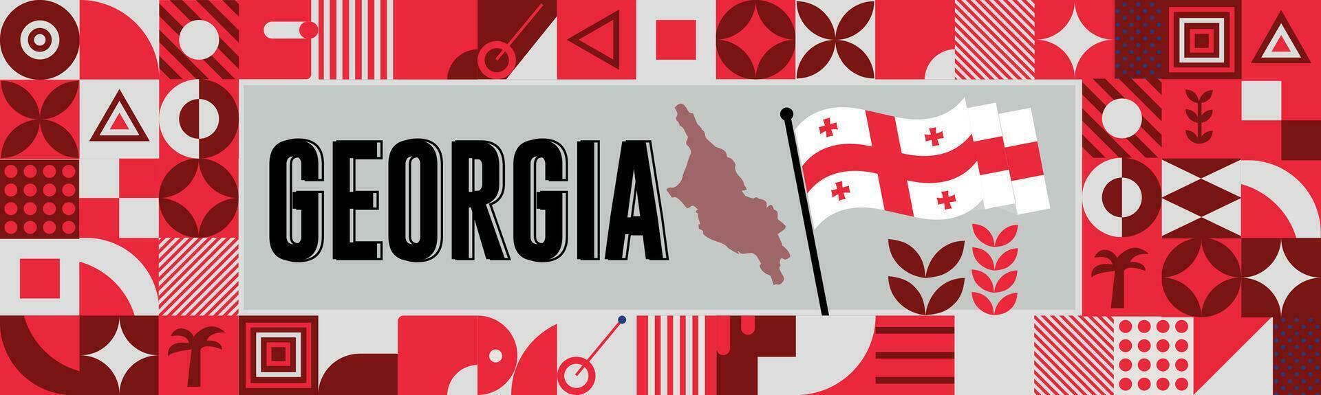 Georgië nationaal dag banier met kaart, vlag kleuren thema achtergrond en meetkundig abstract retro modern kleurrijk ontwerp met verheven handen of vuisten. vector
