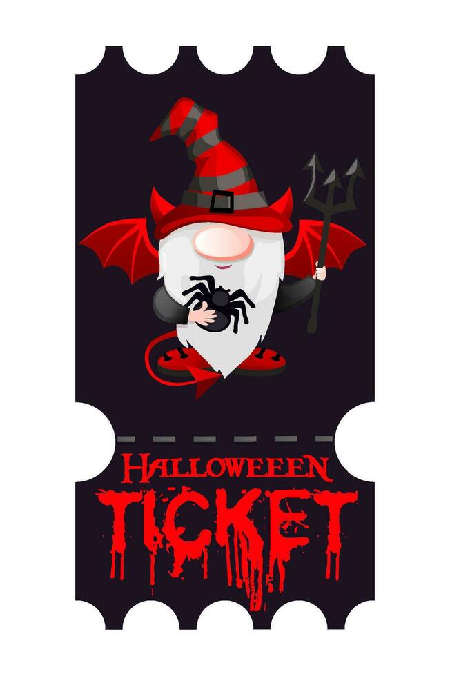 halloween ticket met duivel kabouter. vector folder sjabloon