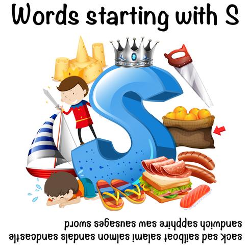 Werkbladontwerp voor woorden die beginnen met S vector