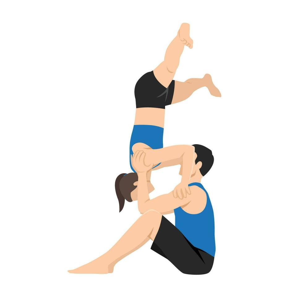 jong paar aan het doen acro yoga. acro yoga concept. paar- yoga. yoga flexibiliteit klasse training vector