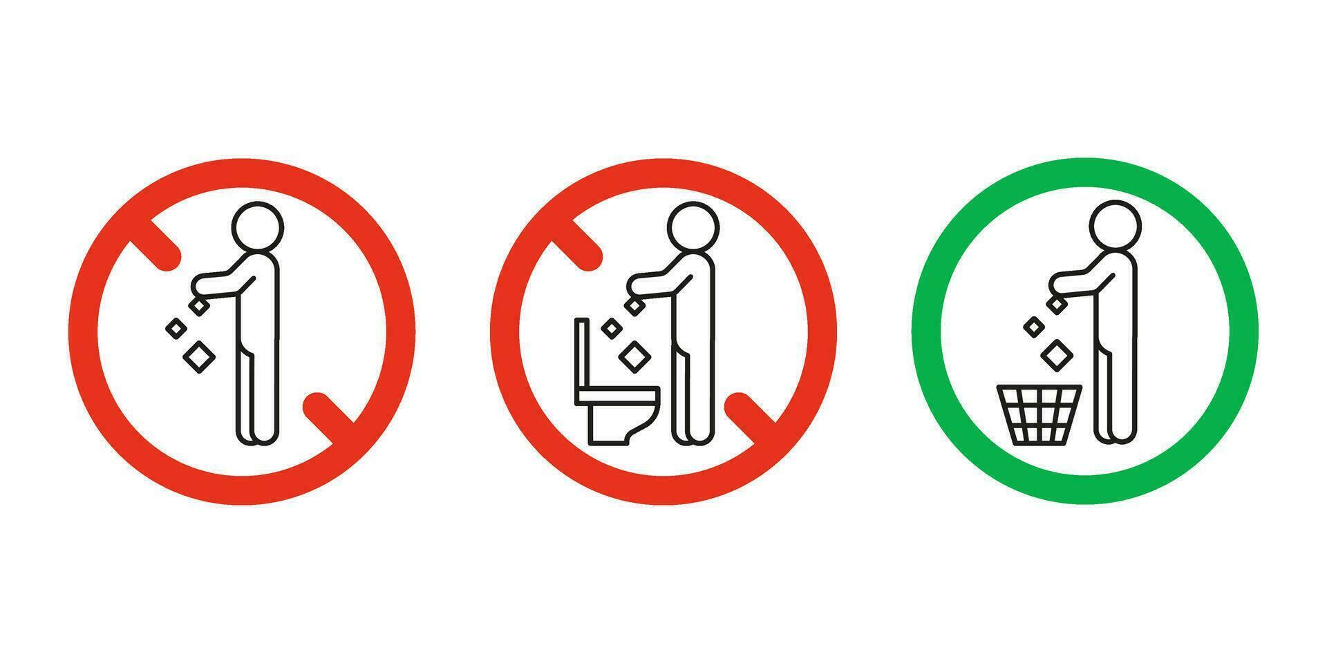 regel nemen uit uitschot in mand maar niet in toilet pan, verbod waarschuwing teken. Doen niet Gooi vuilnis in toilet. kan Gooi onzin in uitschot kan. probleem van planeet vervuiling, schoon. vector