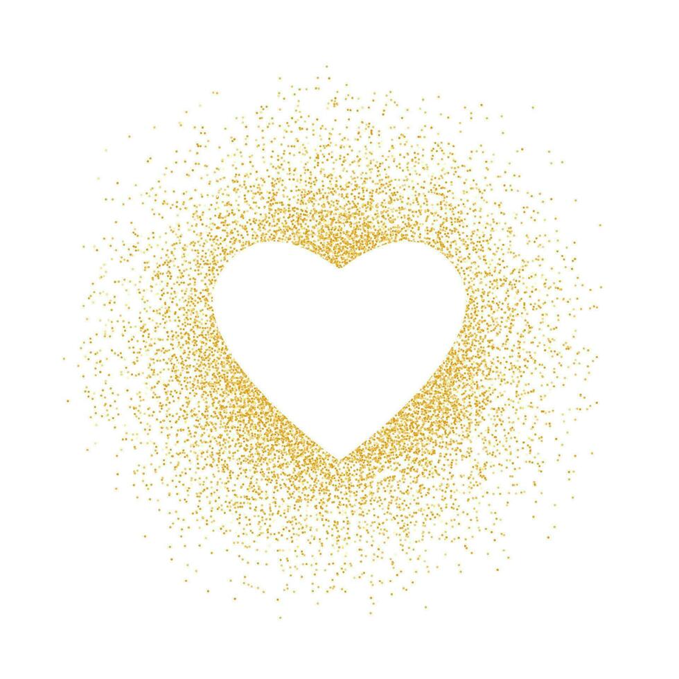 hart in schitteren goud kader, symbool liefde. patroon met goud sparkles en schitteren effect. kaart voor Valentijn dag, bruiloft, vakantie. kopiëren ruimte voor uw tekst. vector illustratie