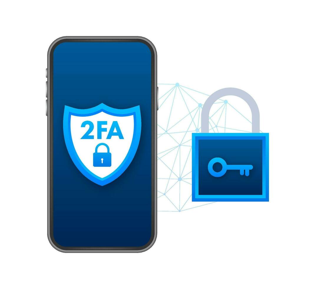 twee stap authenticatie 2fa, vlak tekenfilm smartphone en computer veiligheid Log in of Inloggen. vector voorraad illustratie