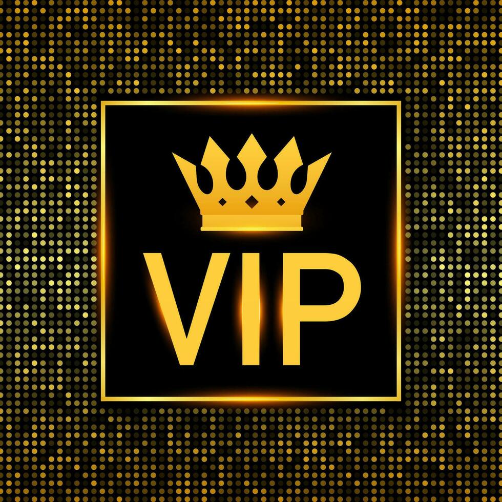 gouden symbool van exclusiviteit, de etiket vip met schitteren. heel belangrijk persoon vip icoon Aan donker achtergrond teken van exclusiviteit met helder, gouden gloed. vector voorraad illustratie