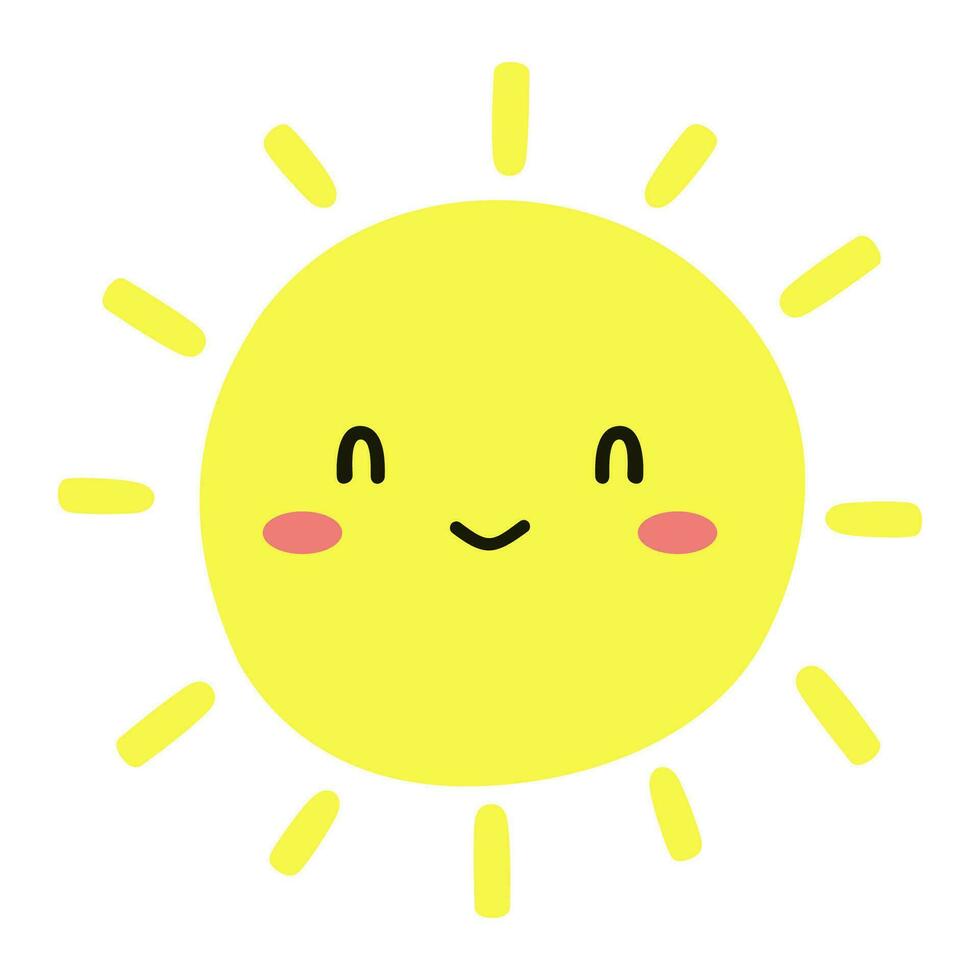 hand- getrokken grappig gelukkig smiley zon karakter. schattig zomer zon. vector
