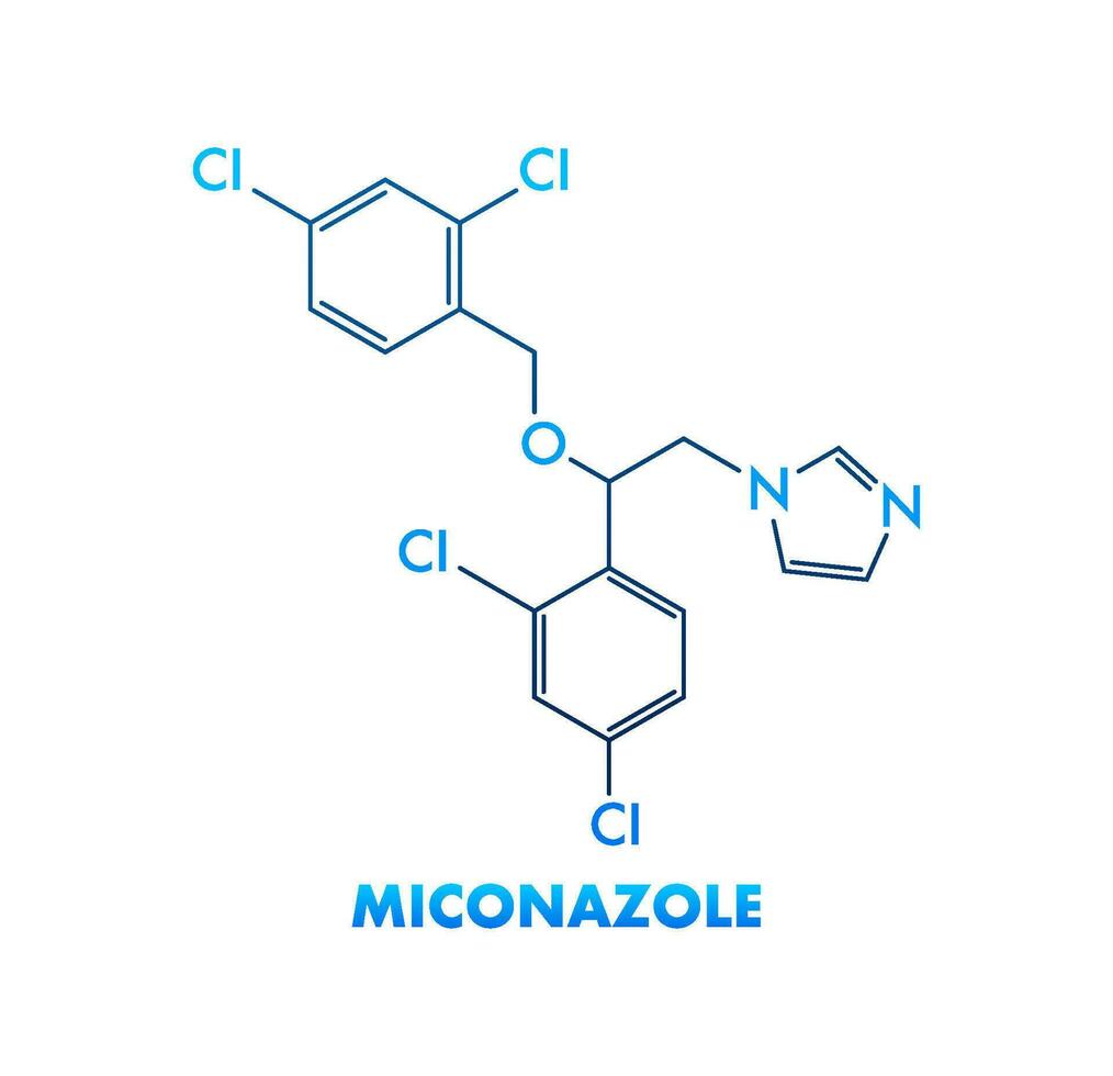 miconazol concept chemisch formule icoon label, tekst doopvont vector illustratie.