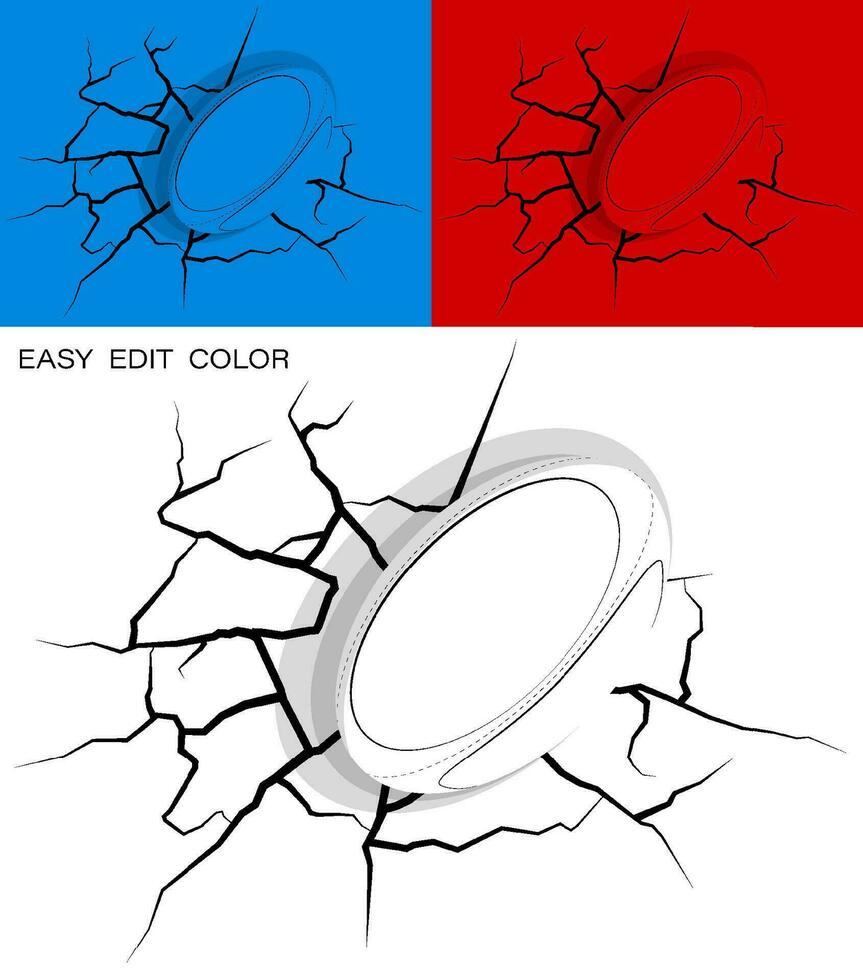 bal voor rugby raken muur krachtig en beschadigd, scheuren Aan muur. sport- ontwerp element. actief levensstijl. vector Aan wit of kleur achtergrond met scheuren