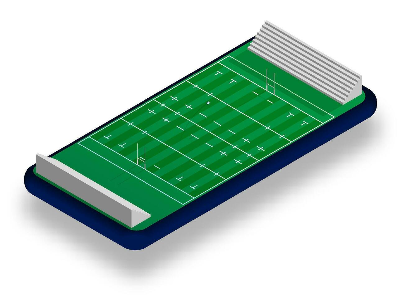 sport- rugby rechtbank met poorten en bal Aan smartphone scherm. online spellen, modern technologieën in sport- en vermaak industrie. ismetrisch vector