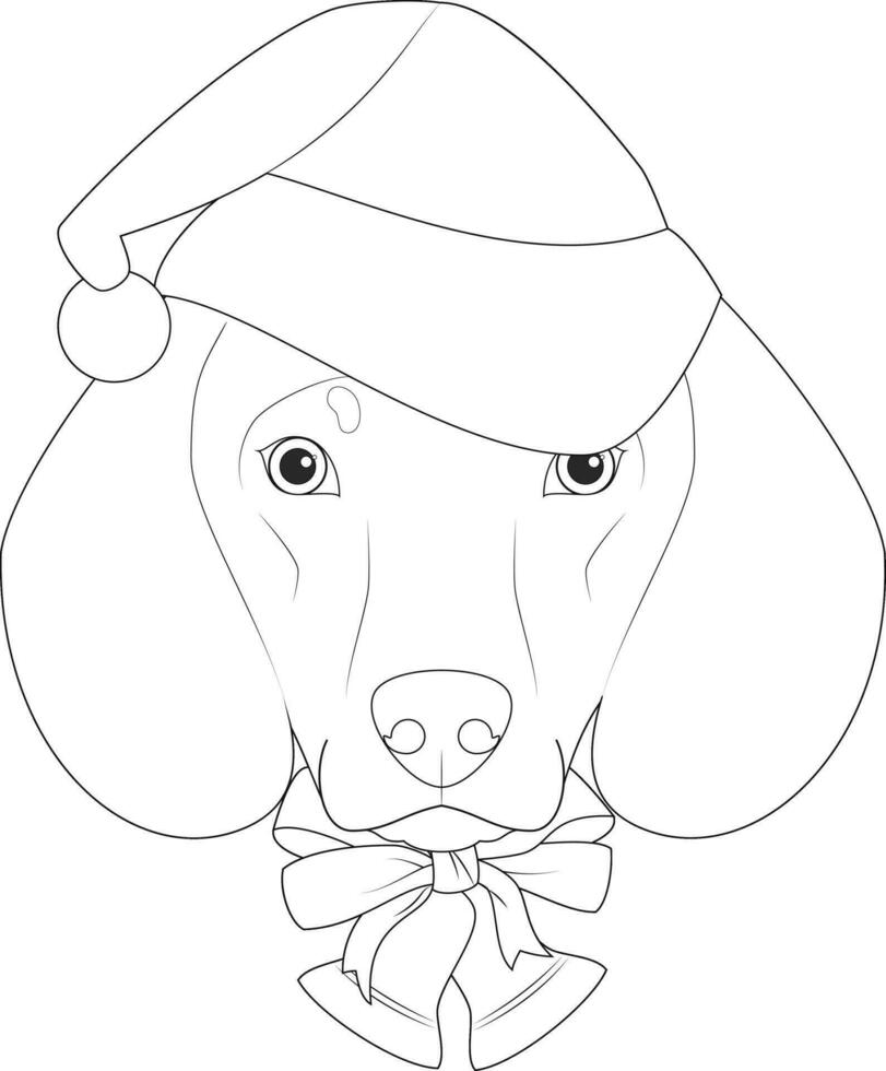 Kerstmis groet kaart voor kleuren. teckel hond met santa's hoed en Kerstmis klokken vector