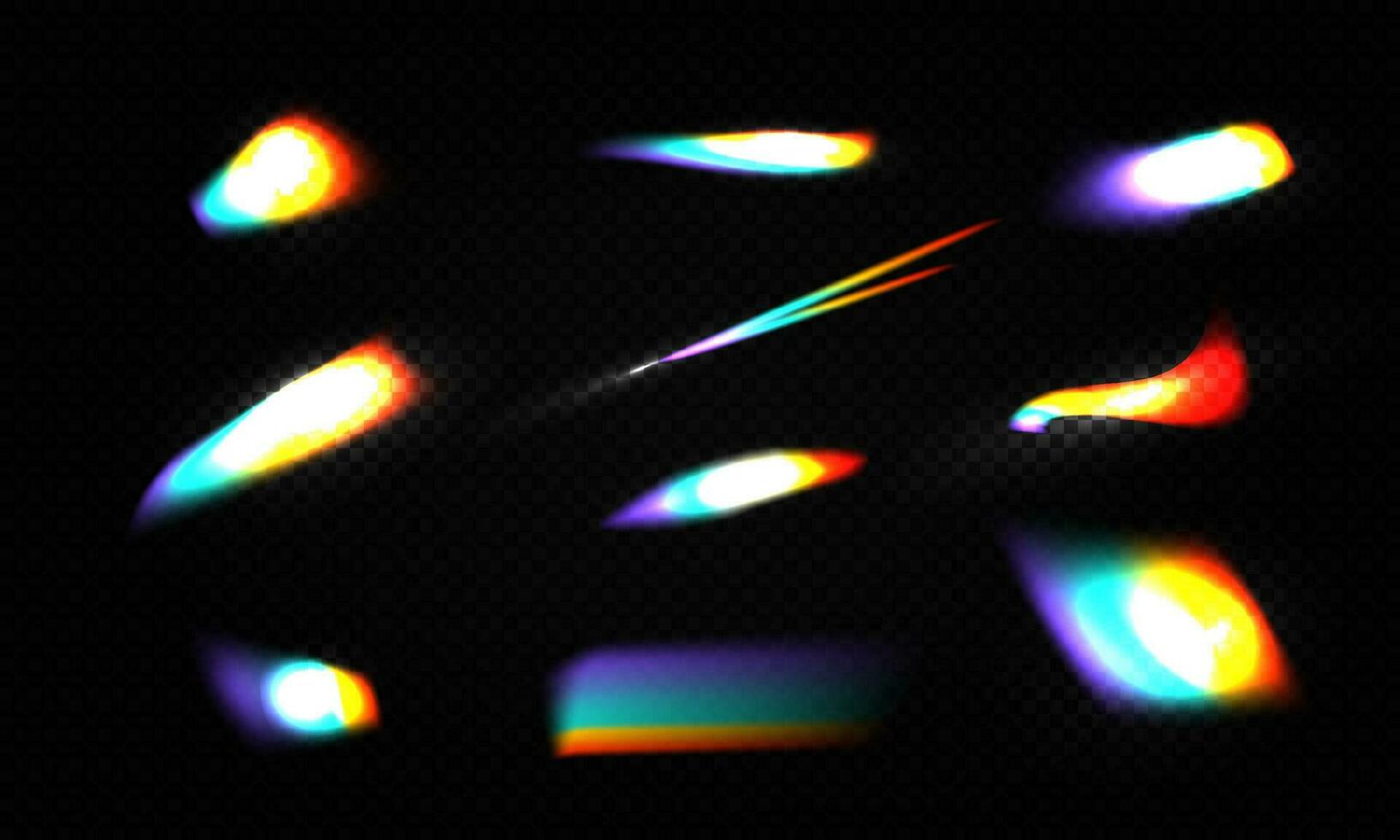 kristal regenboog licht lekken gloed reflectie effect vector illustratie set.