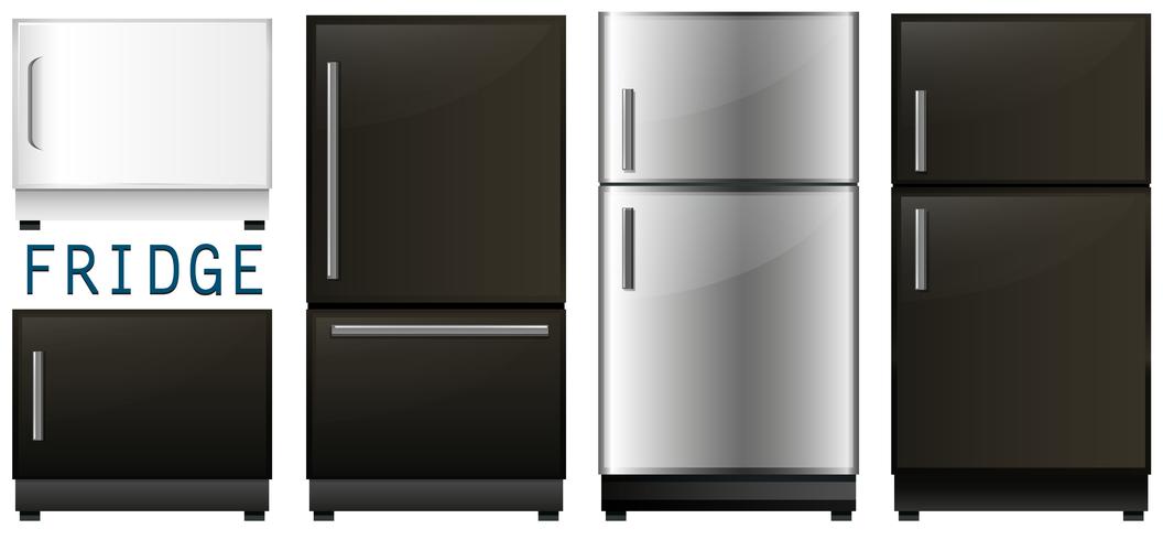 Set koelkasten in verschillende uitvoeringen vector