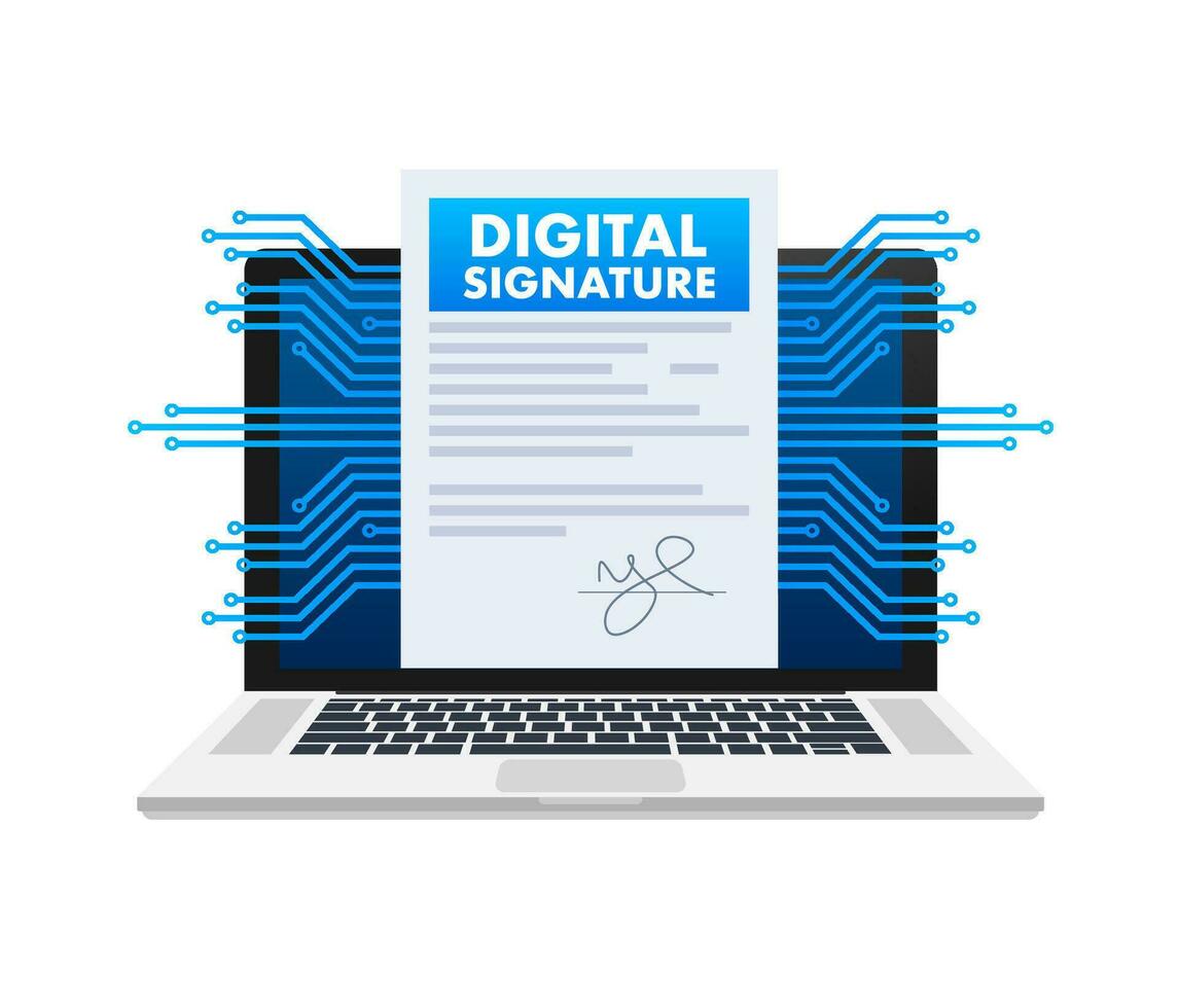 elektronisch contract of digitaal handtekening concept. vector voorraad illustratie