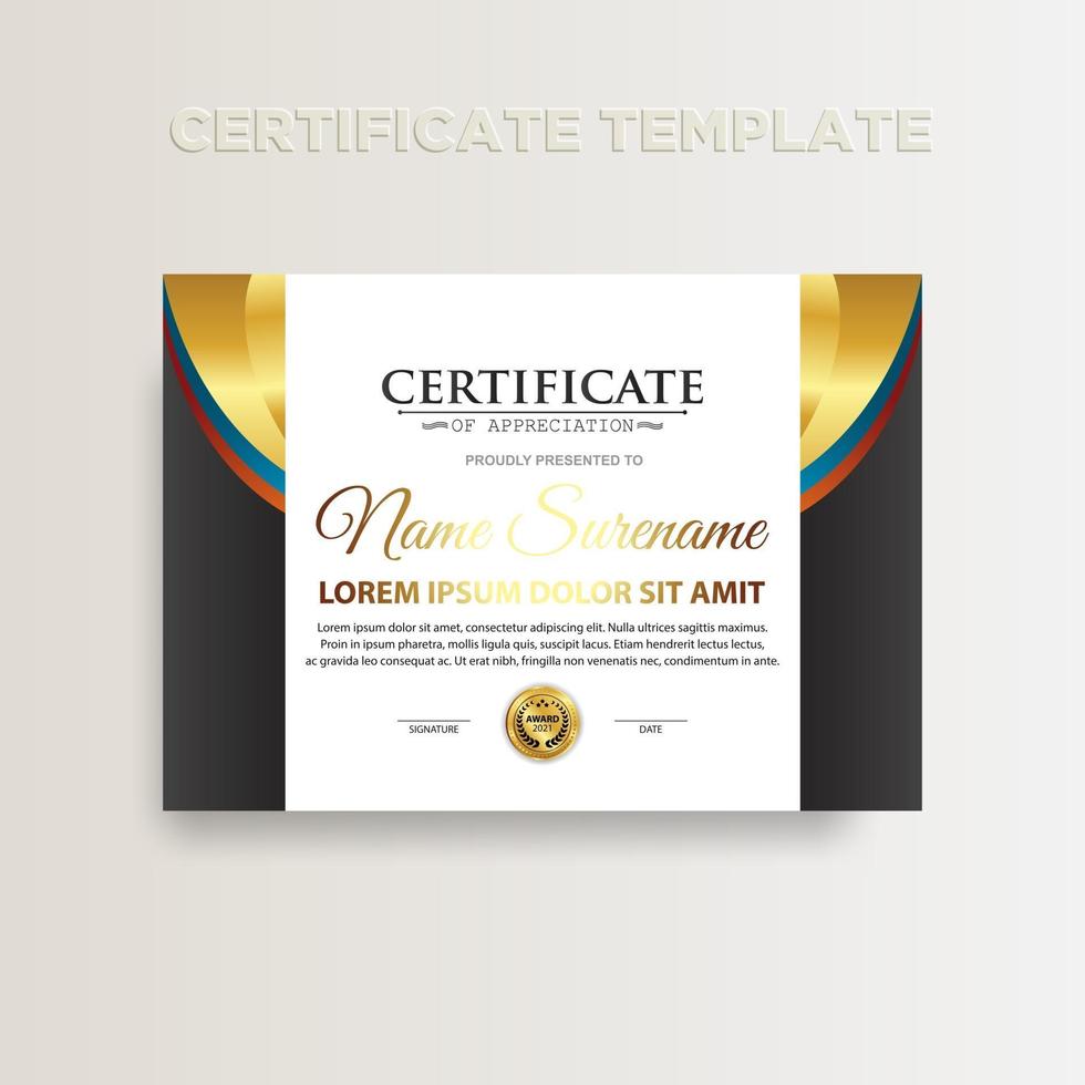 modern gradiëntkleurcertificaatsjabloonontwerp met gouden kleur vector