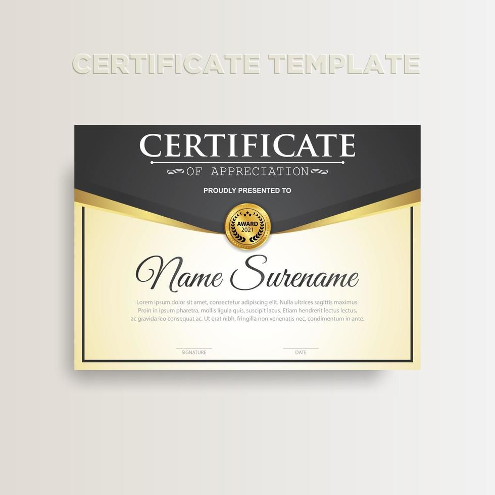 modern gradiëntkleurcertificaatsjabloonontwerp met gouden kleur vector