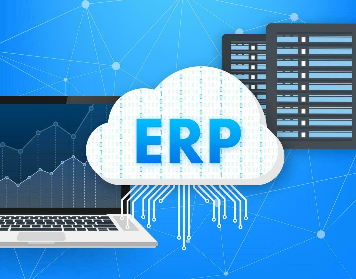 erp onderneming hulpbron planning. industrie productie. produktiviteit en bedrijf verbetering. vector voorraad illustratie