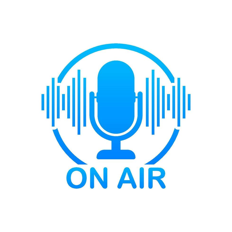 podcast icoon Leuk vinden Aan lucht live. podcasten. insigne, icoon, stempel, logo. radio omroep of streamen. vector voorraad illustratie