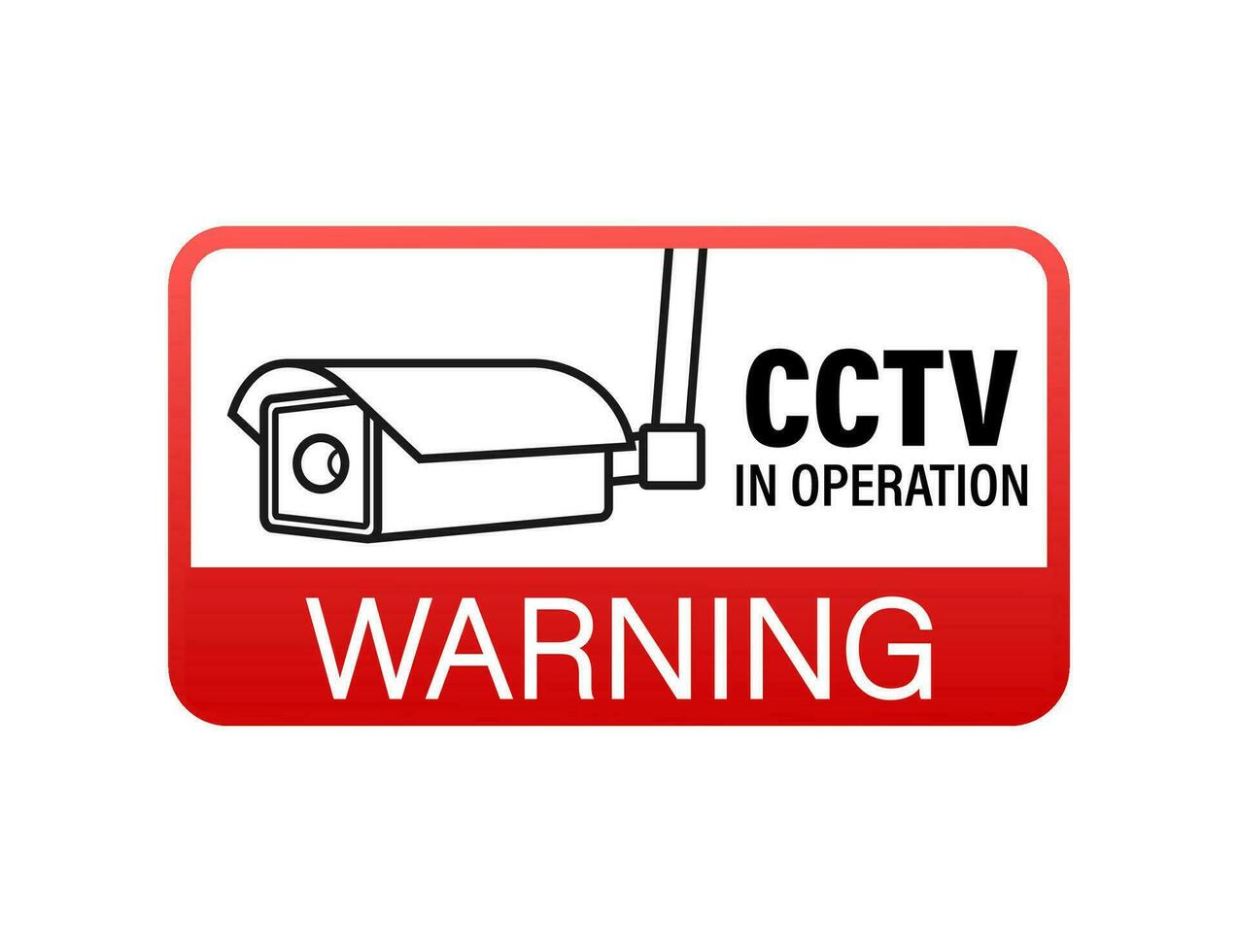 icoon met cctv Aan wit achtergrond. silhouet symbool. camera icoon. voorzichtigheid waarschuwing teken sticker. Gesloten stroomkring televisie, kabeltelevisie. vector voorraad illustratie