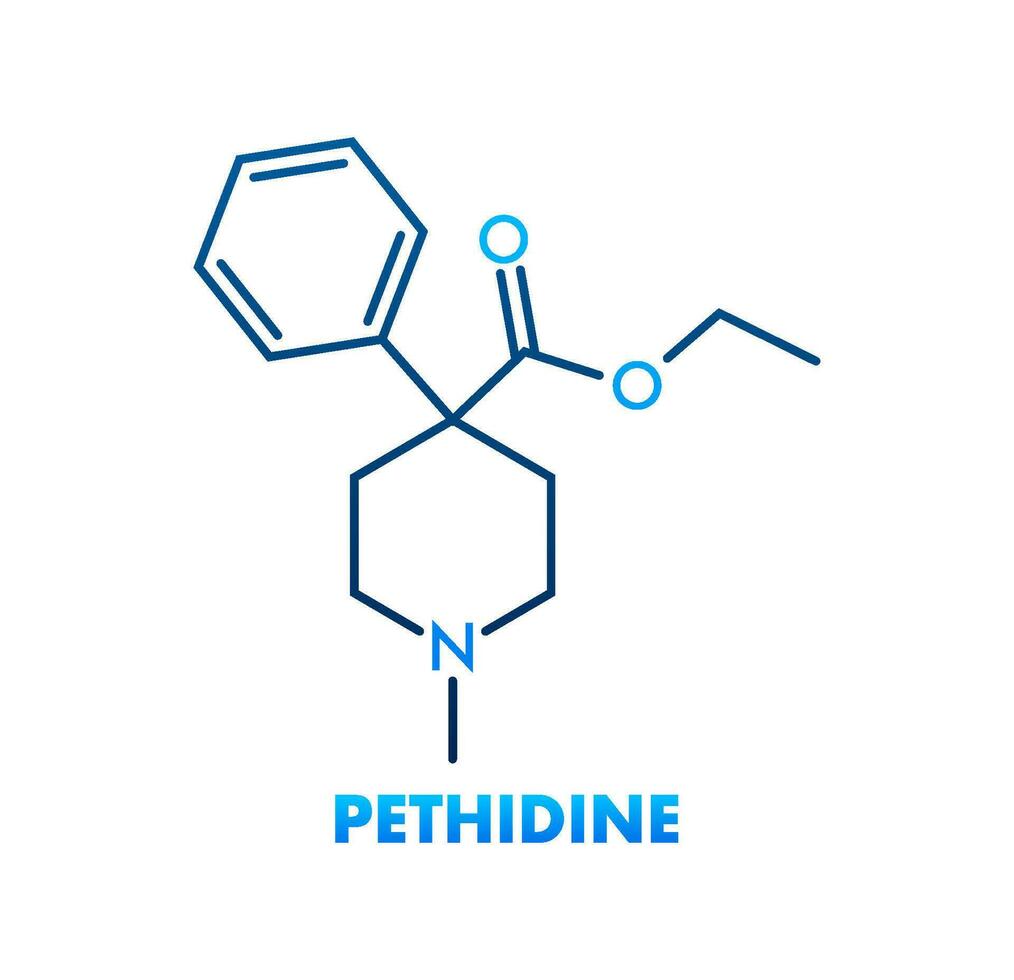 pethidine concept chemisch formule icoon label, tekst doopvont vector illustratie.