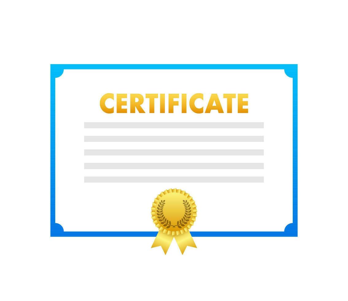 certificaat icoon. licentie kenteken. papier diploma uitreiking prijs met goud medaille. vector voorraad illustratie