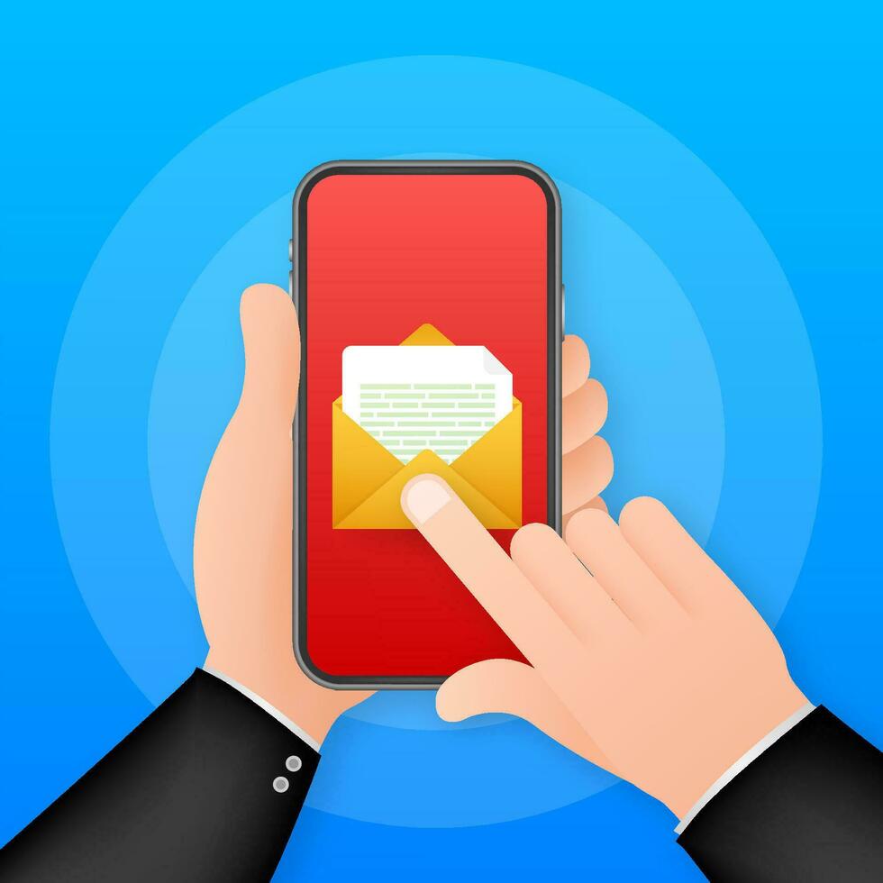 e-mail icoon. smartphone Aan wit achtergrond. concept bedrijf technologie. bericht herinnering concept. mail vector icoon. vector voorraad illustratie