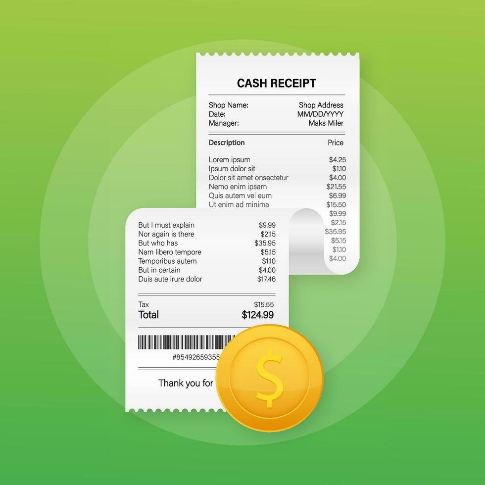 bonnen vector illustratie van realistisch betaling papier rekeningen voor contant geld of credit kaart transactie. vector voorraad illustratie
