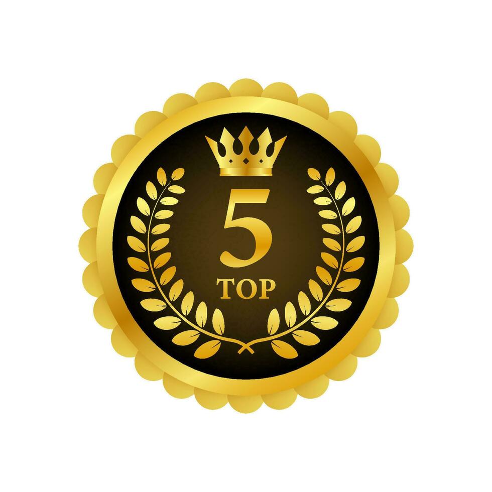 top 5 label. gouden laurier krans icoon. vector voorraad illustratie