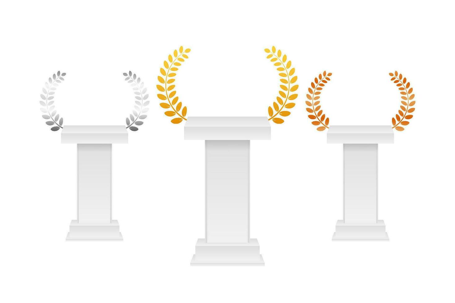 goud, zilver, bronzen eerst, tweede en derde plaatsen. prijs laurier. vector voorraad illustratie