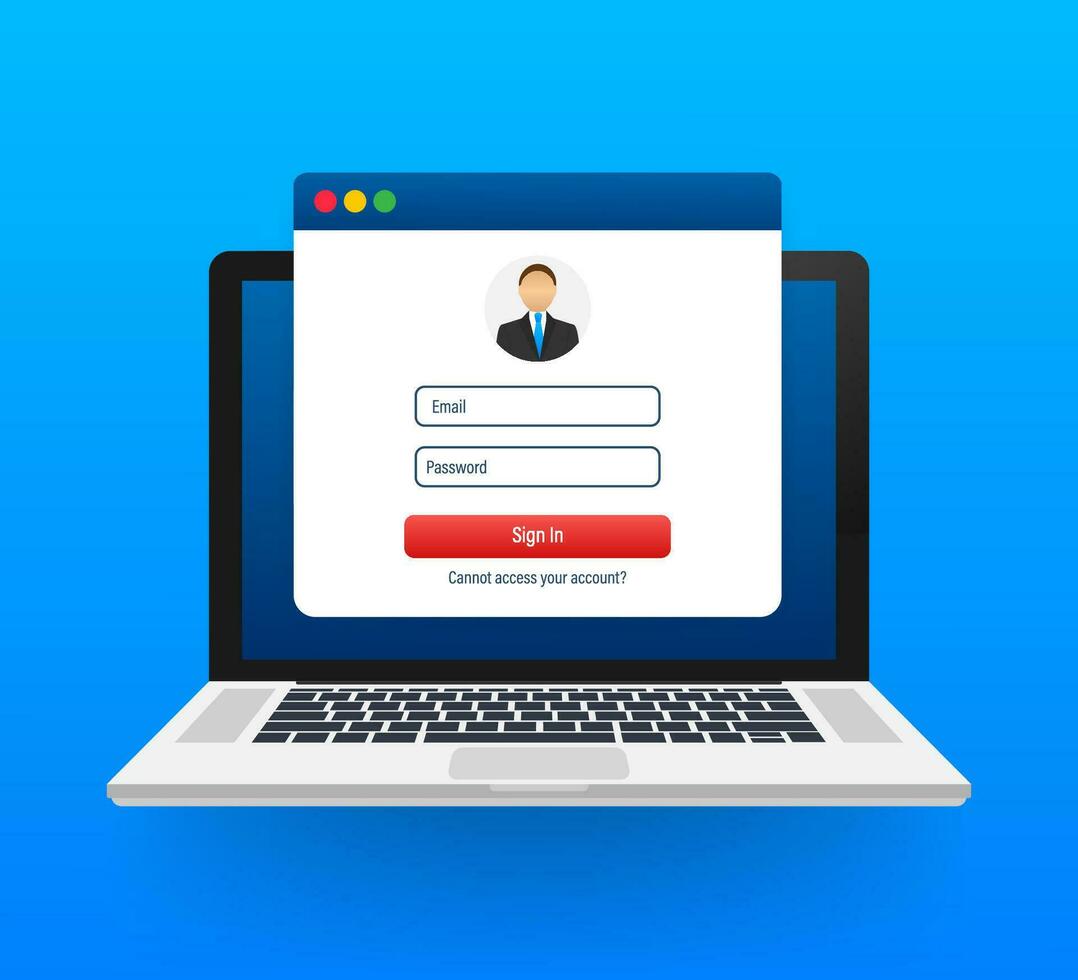 teken in naar account, gebruiker machtiging, Log in authenticatie bladzijde concept. laptop met Log in en wachtwoord het formulier bladzijde Aan scherm. vector voorraad illustratie