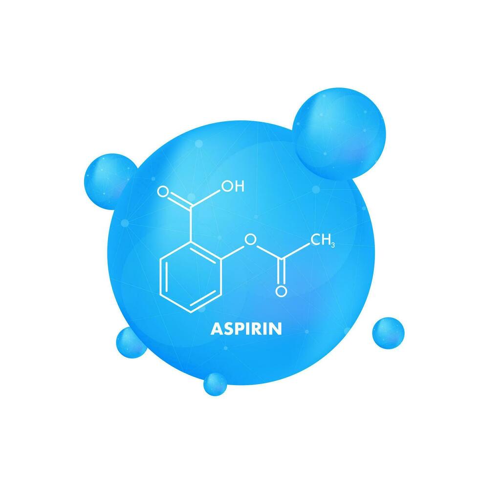 acetylsalicylzuur, aspirine concept chemisch formule icoon label, tekst doopvont vector illustratie.