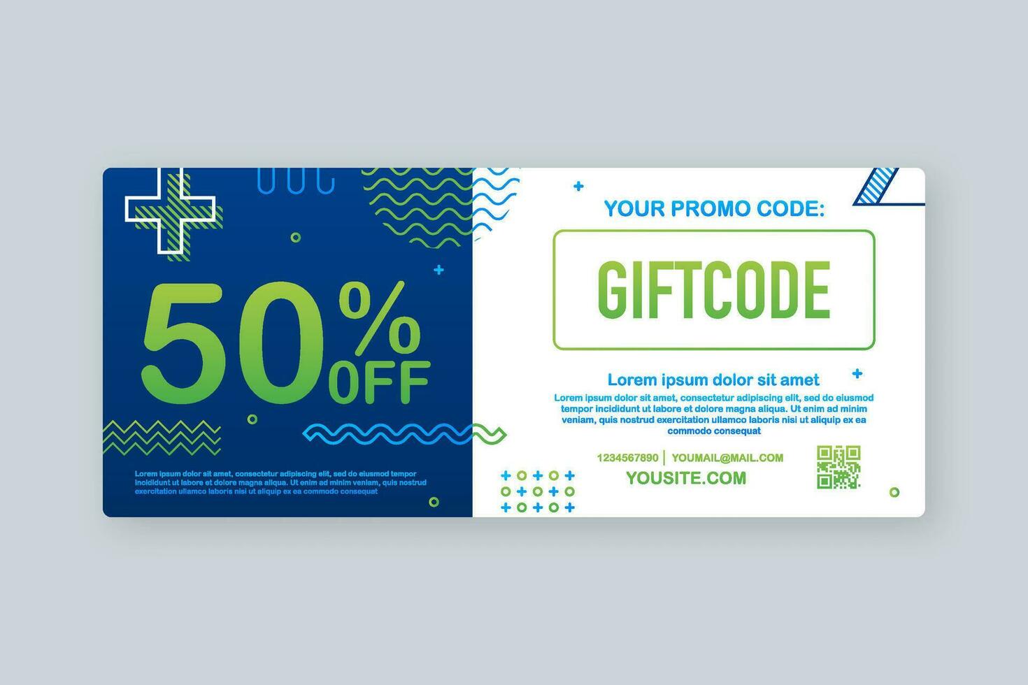promo code. vector geschenk tegoedbon met coupon code. premie cadeau kaart achtergrond voor e handel, online winkelen. marketing. vector illustratie