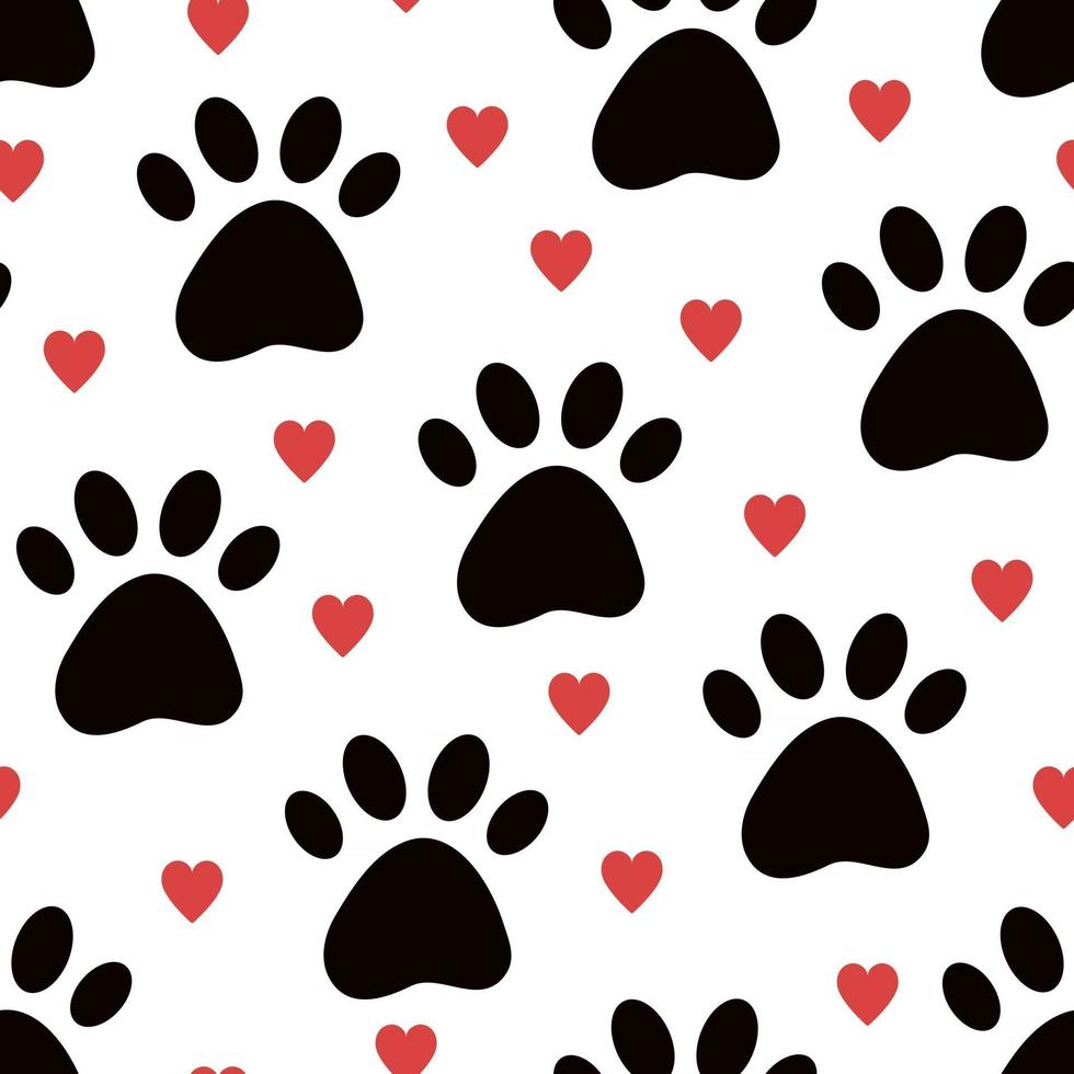 hond of kat poot vector naadloze patroon achtergrond met hart.