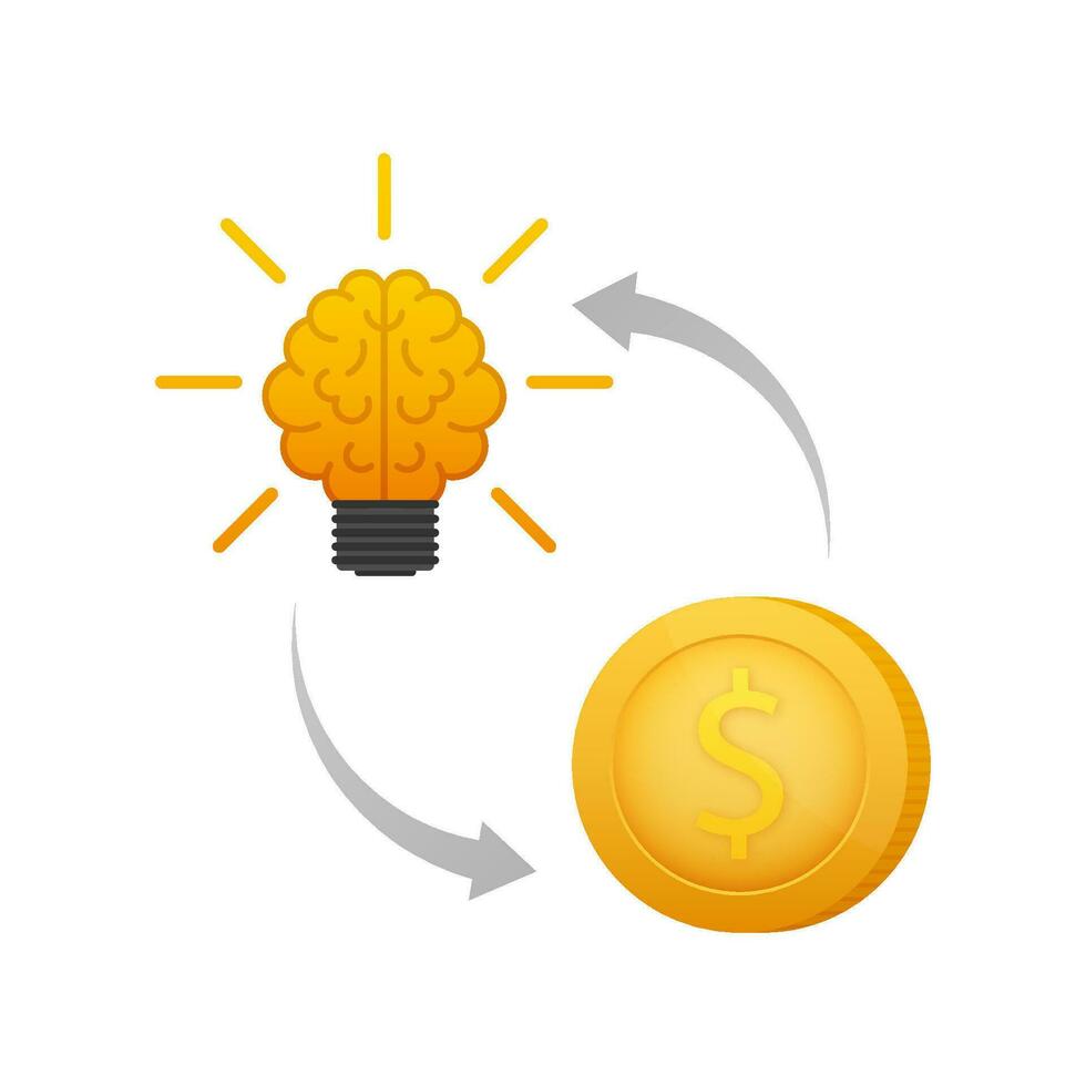 licht lamp idee en geld Aan schubben. vector voorraad illustratie.