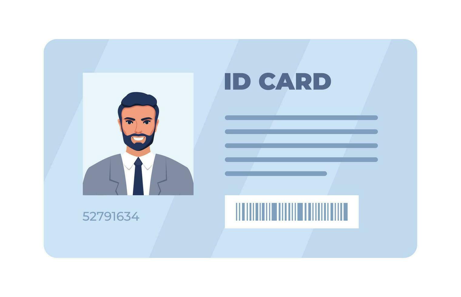 ID kaart kaart. persoonlijk info gegevens. identificatie document met persoon foto. gebruiker of profiel kaart. bestuurder licentie. vlak stijl. vector illustratie.