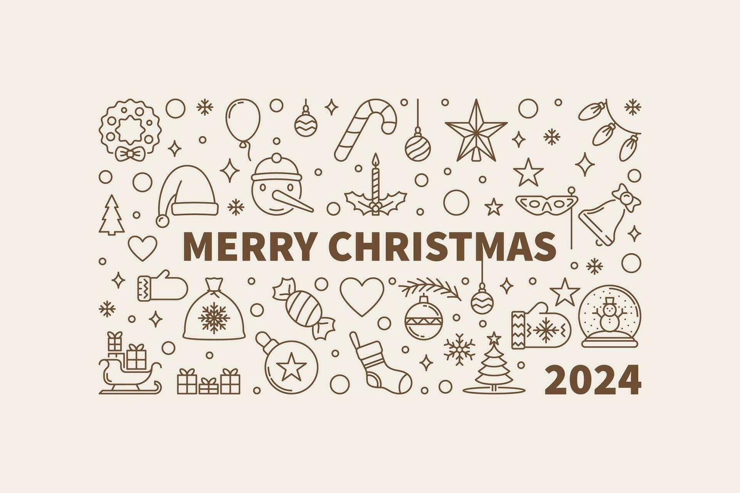 vrolijk Kerstmis 2024 dun lijn banier - vector Kerstmis concept horizontaal illustratie