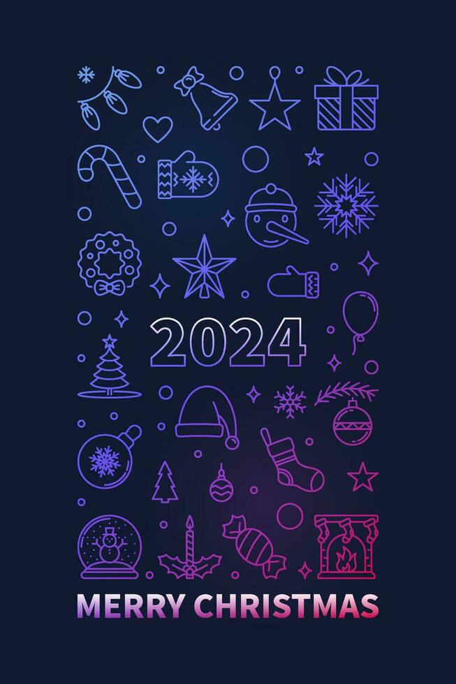 vrolijk Kerstmis gekleurde poster - vector 2024 Kerstmis verticaal illustratie