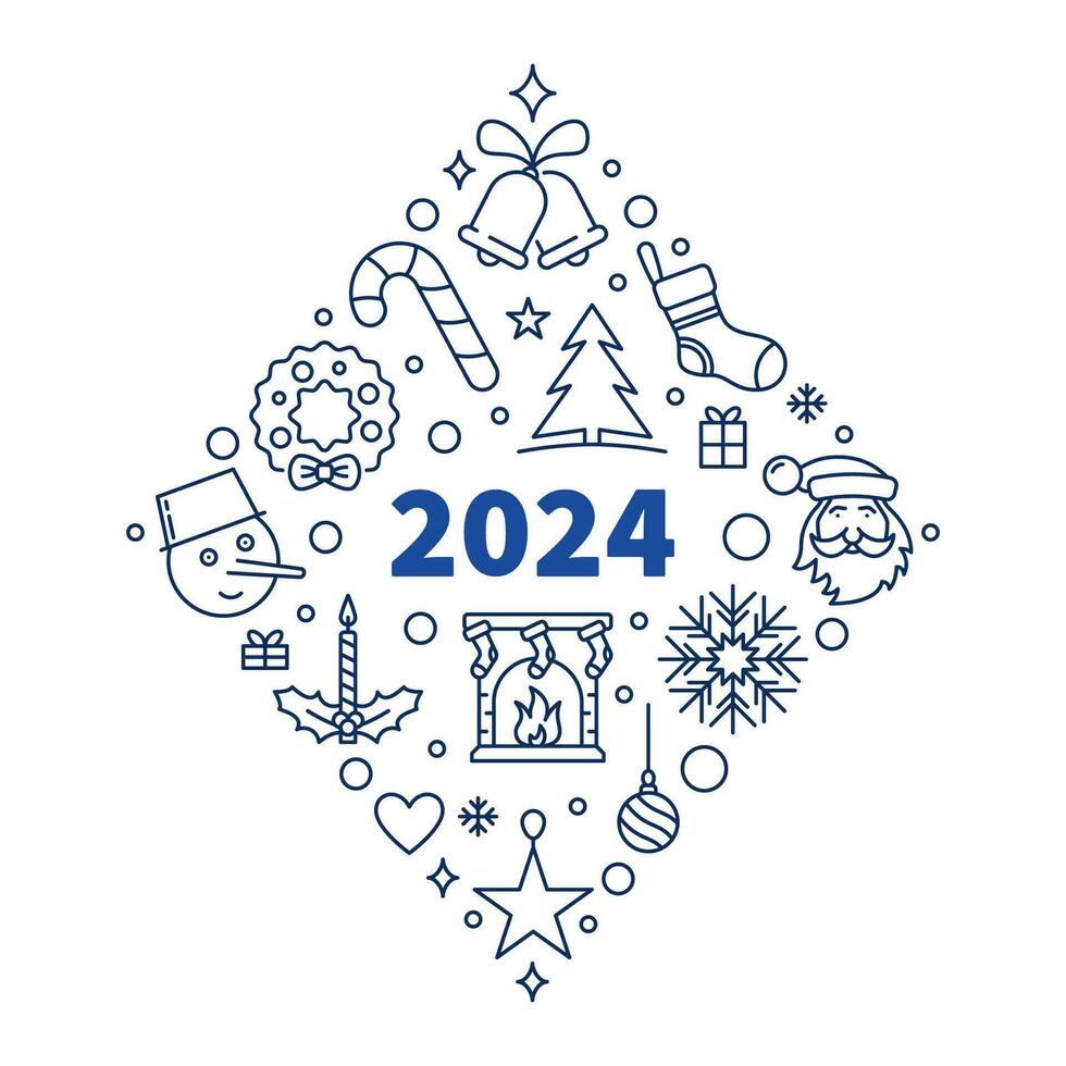 2024 vrolijk Kerstmis diamant vormig schets banier - vector gelukkig 2024 nieuw jaar illustratie