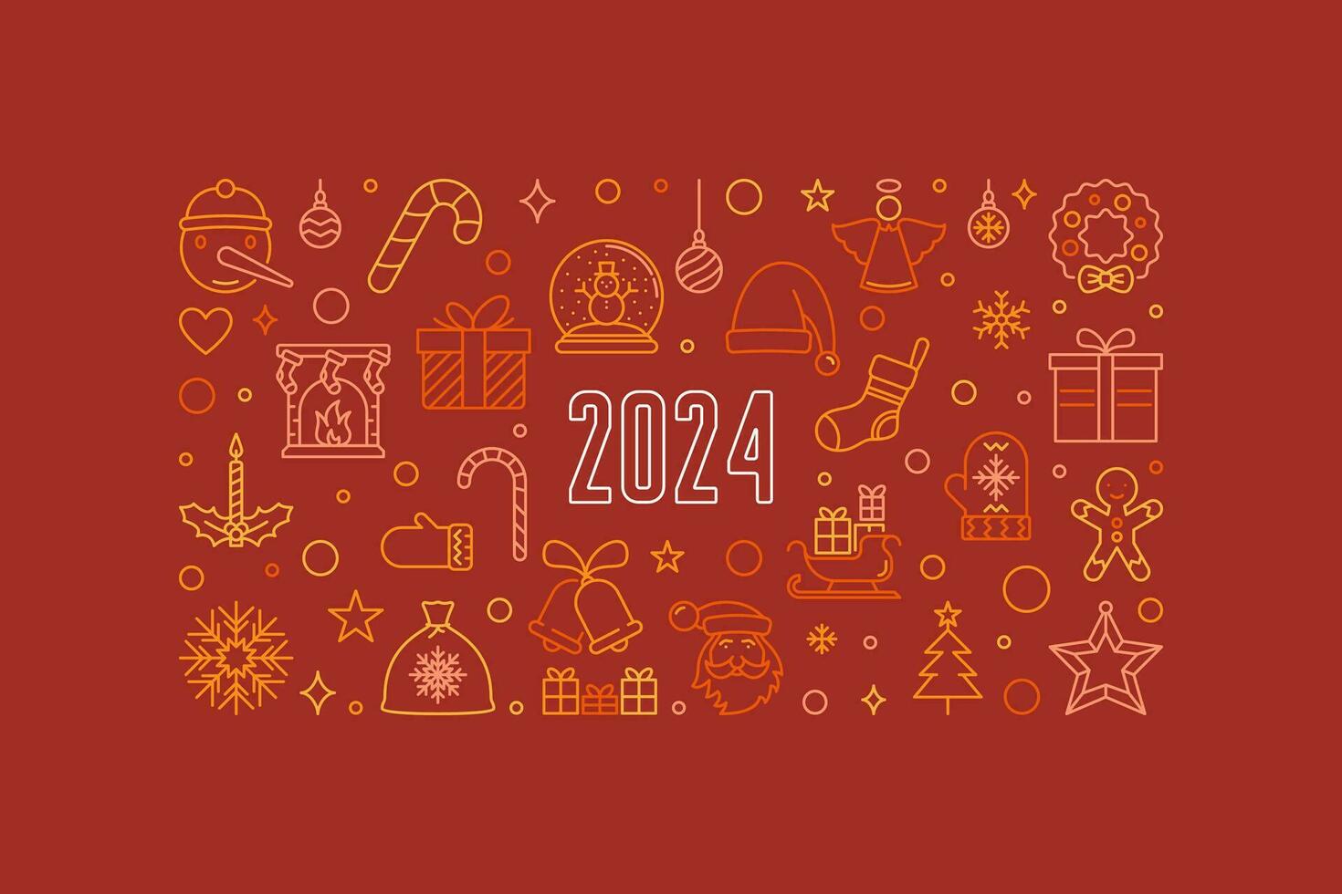 2024 nieuw jaar schets horizontaal rood banier - vector vrolijk Kerstmis illustratie