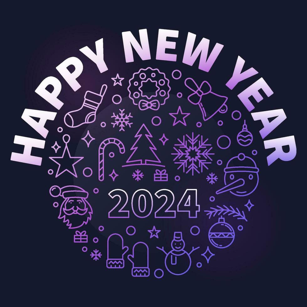 2024 gelukkig nieuw jaar gekleurde groet lijn vector banier - winter vakantie illustratie