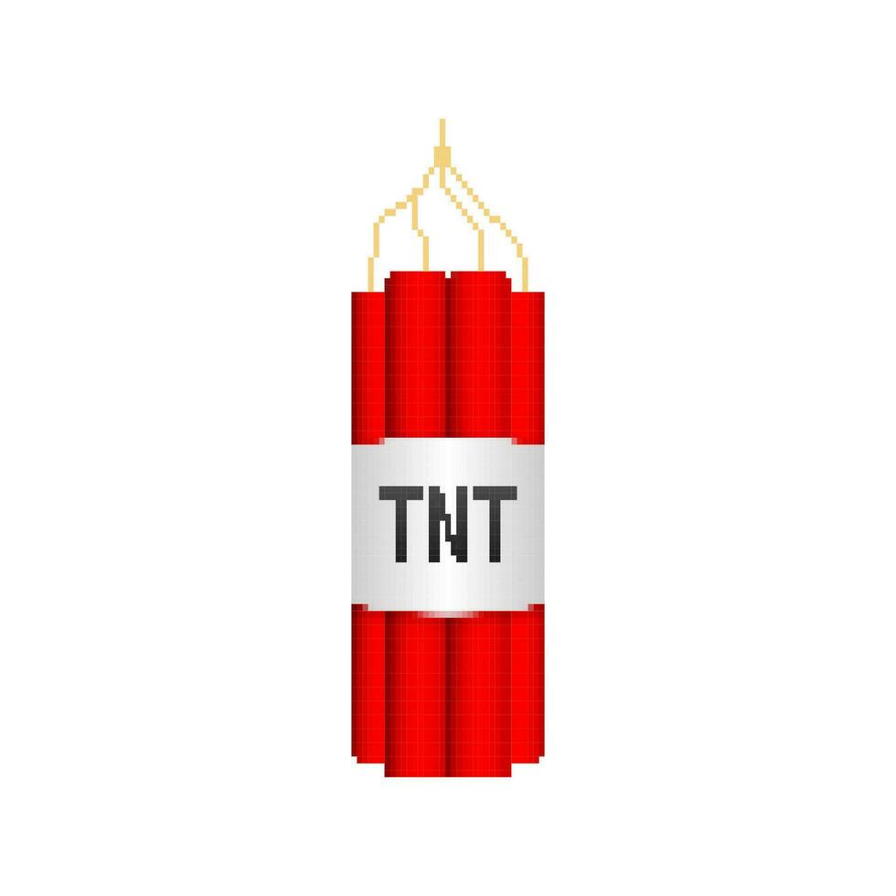 rood dynamiet pak met elektrisch tijd bom, tnt. pixel icoon. vector illustratie