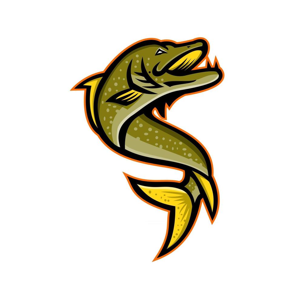 snoek vis springen mascotte retro vector