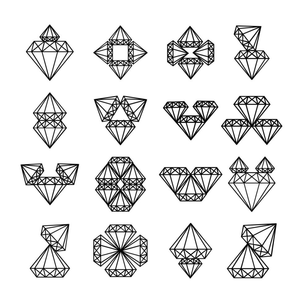 diamanten pictogrammen, diamant juwelen, luxe kwaliteit cadeaus symbolen. vector
