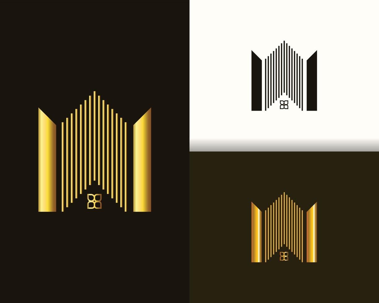 modern luxe gouden onroerend goed en bouwlogo in lijnstijl vector