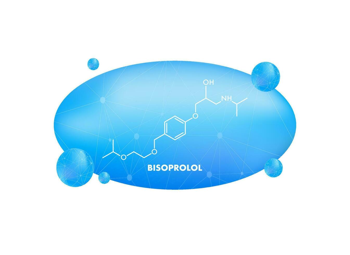 bisoprolol concept chemisch formule icoon label, tekst doopvont vector illustratie.