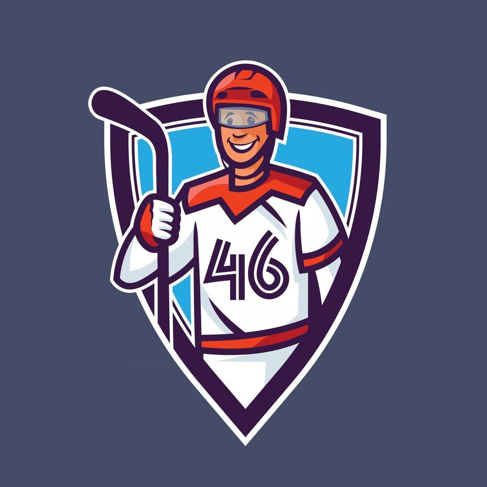 hockeyspeler met stok. sport concept art in cartoon-stijl. vector