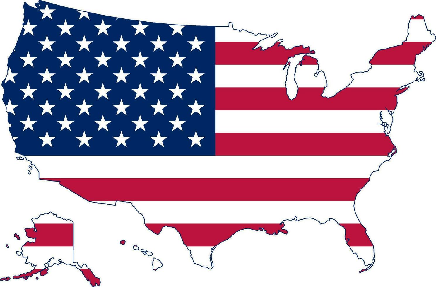 kaart van de Verenigde Staten van Amerika in de kleuren van de Amerikaans vlag. vector