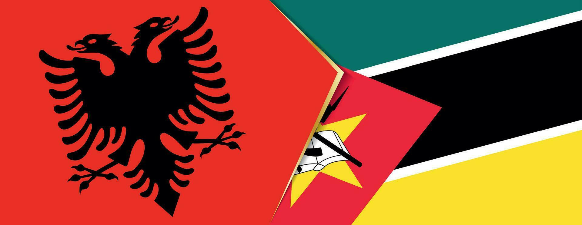 Albanië en Mozambique vlaggen, twee vector vlaggen.